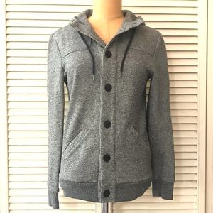 H&M Womens Hoodie Jacket XS Heather Gray Long Sleeve Pockets Button Athletic Fit